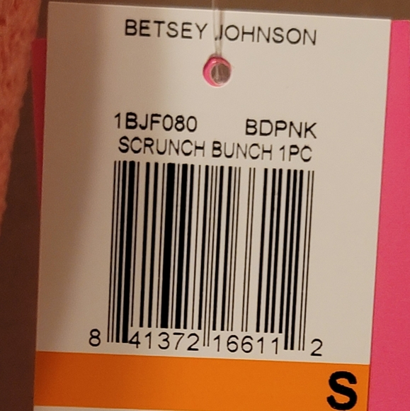 One-piece swimsuit by Betsey Johnson pink retro style rosebud detail, small NEW - Picture 3 of 16